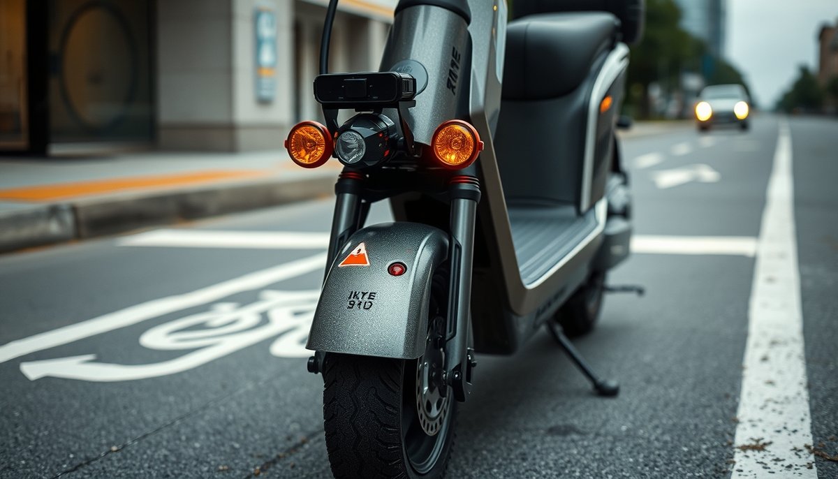 Patinete Xiaomi con equipamiento de seguridad obligatorio en carril bici