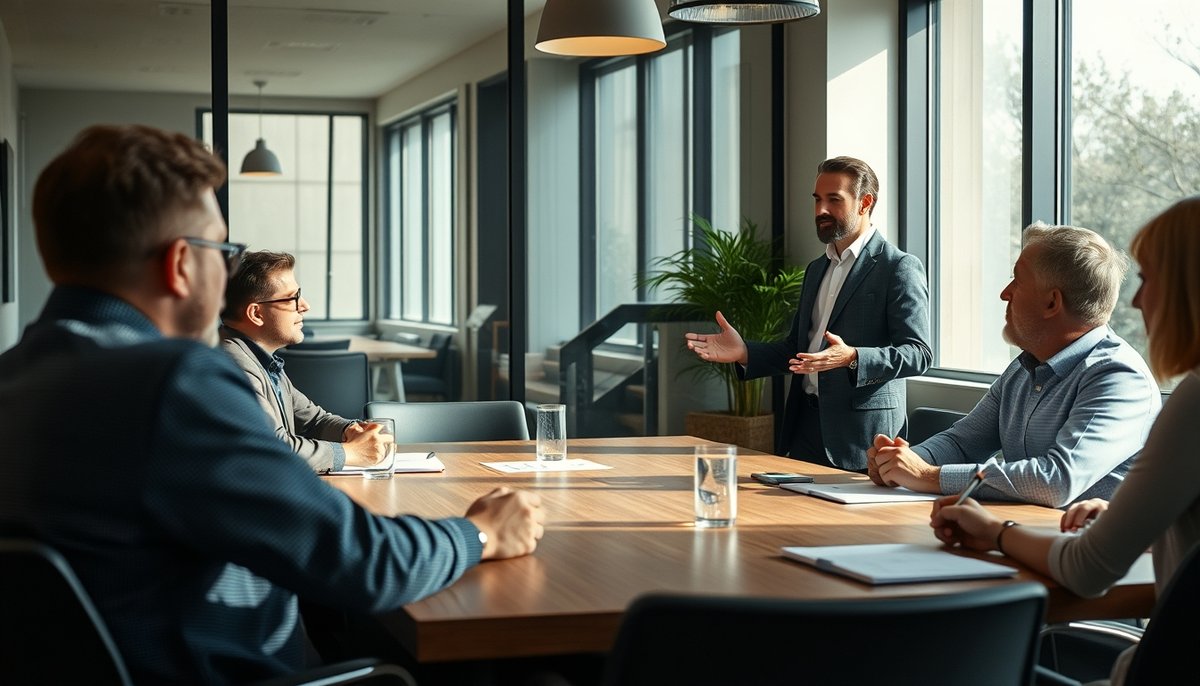 Emprendedor presentando método Scorecard a inversores con datos financieros