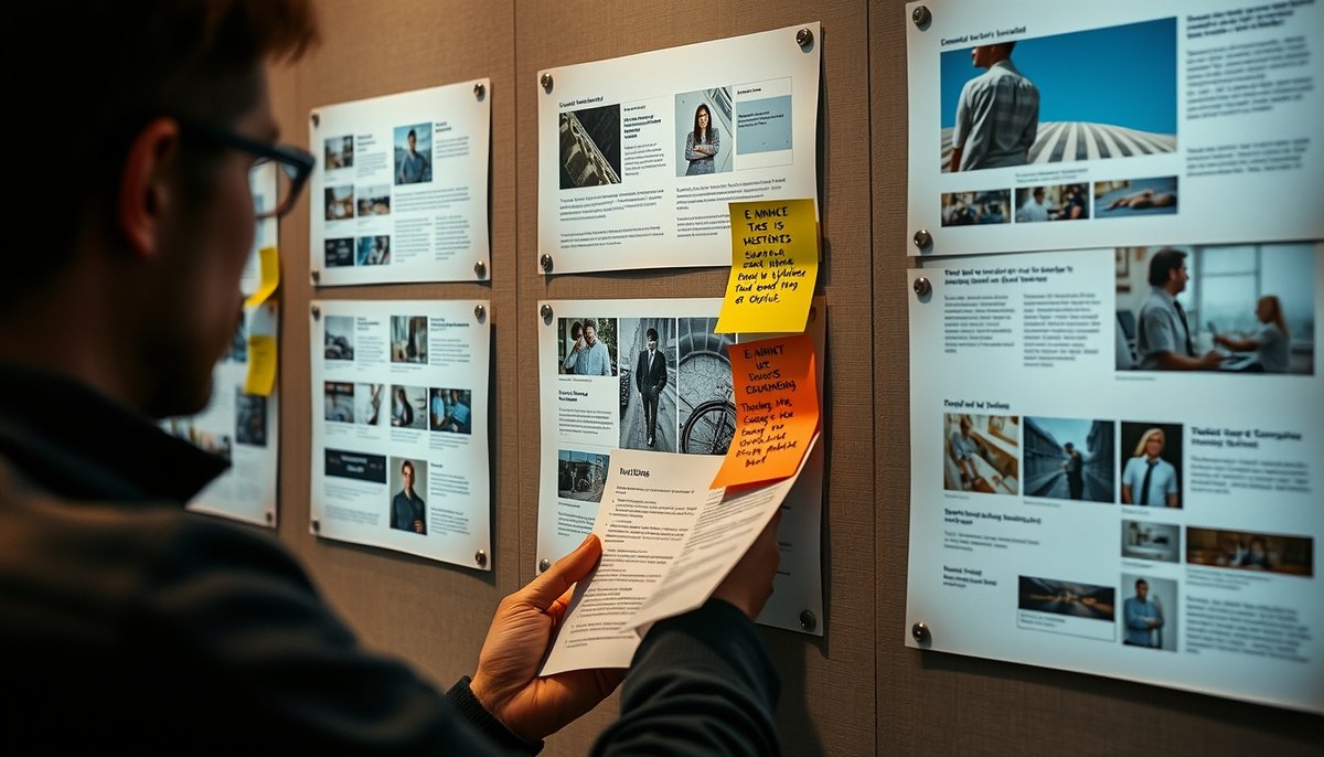 Ejemplos de pitch decks exitosos de Airbnb, Uber y BlaBlaCar en pared