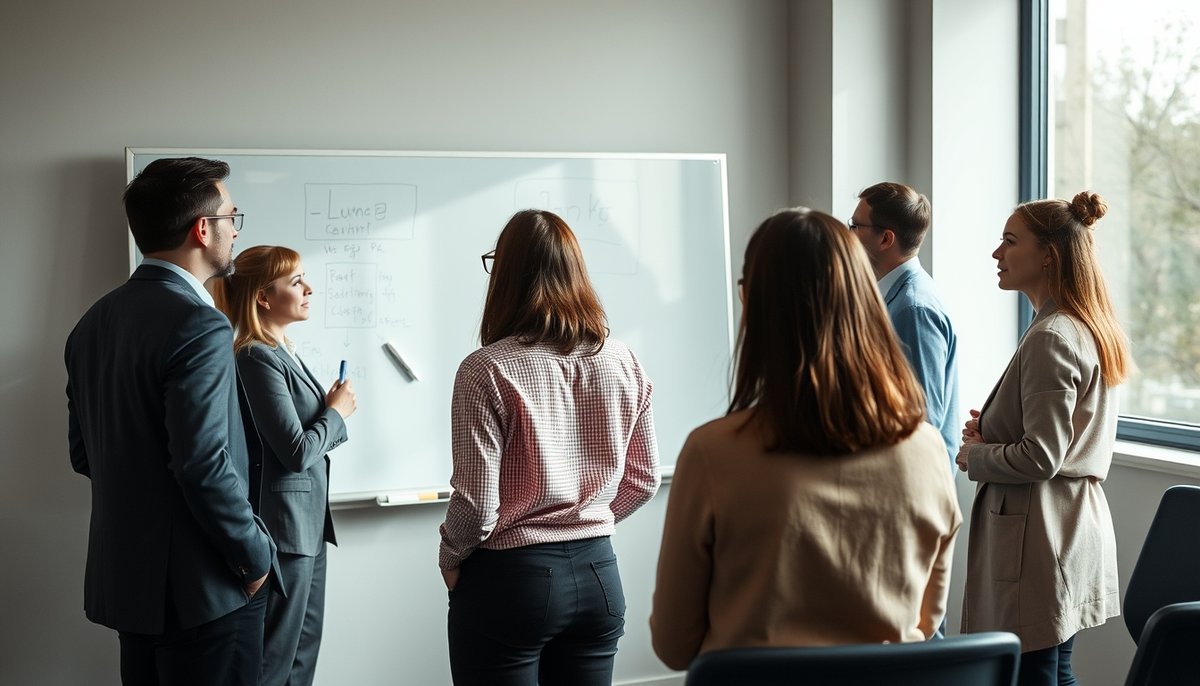Reunión empresarial analizando gráficos de valor de vida del cliente LTV en pizarra