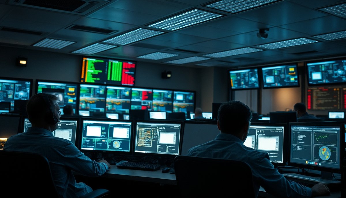 Centro de operaciones de seguridad SOC con sistemas de detección de IA automatizada