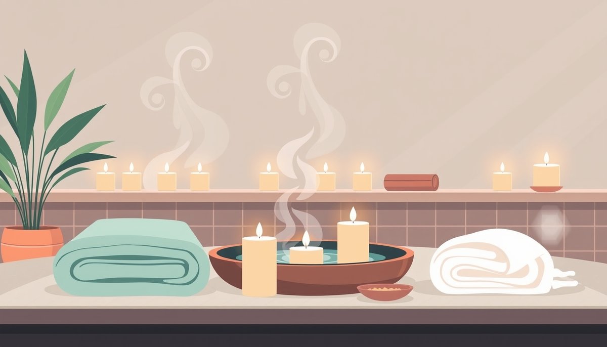 Spa romántico en casa con velas, aceites y ambiente relajante para parejas