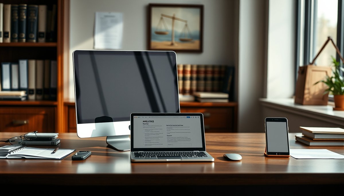 Diseño web profesional de despacho de abogados optimizado para SEO mostrando títulos, meta descripciones y estructura URL limpia Website responsive de bufete con SEO optimizado en desktop y móvil
