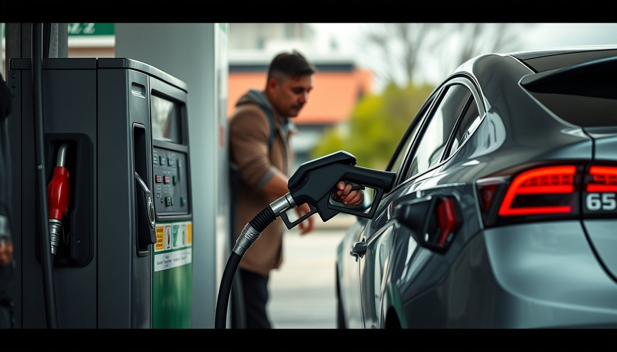 Repostaje de combustible en coche de alquiler en gasolinera española