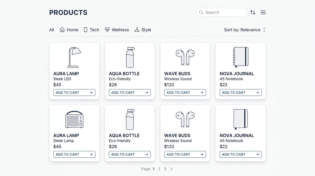 Organización visual de catálogo de productos WooCommerce con filtros y ordenación