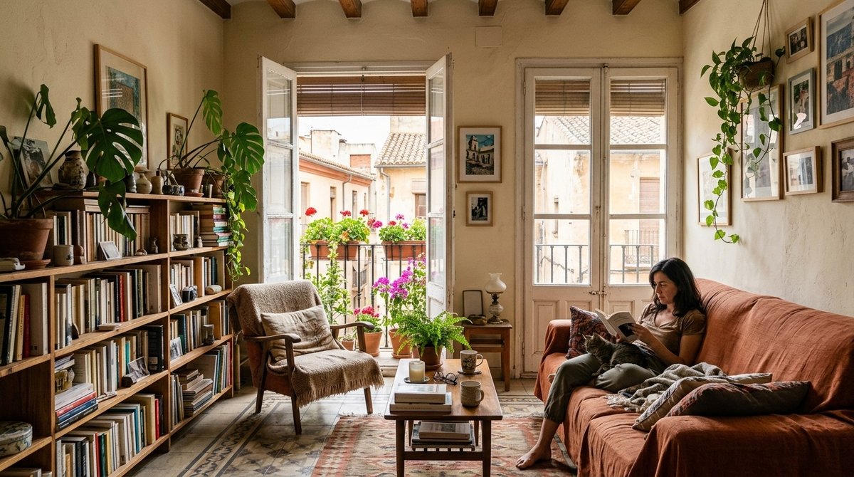 Hogar español que cumple requisitos económicos para residencia no lucrativa mostrando estabilidad financiera sin actividad laboral Interior de vivienda española para residencia no lucrativa con ambiente confortable