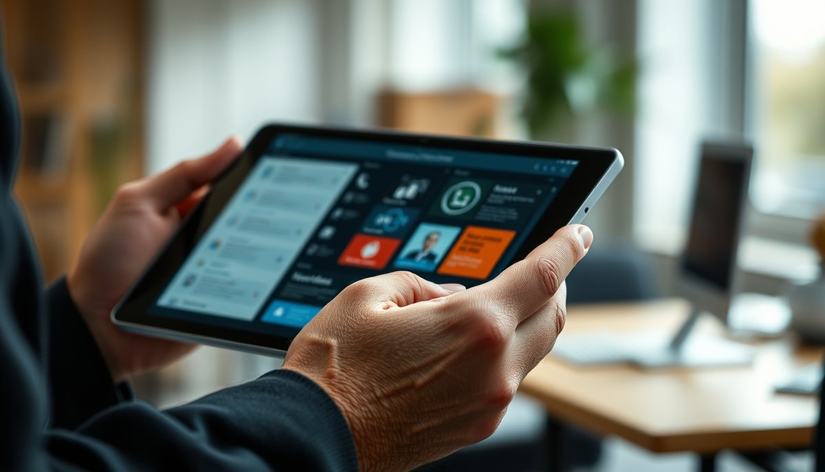 Tablet mostrando precios de suscripción de software de análisis de datos
