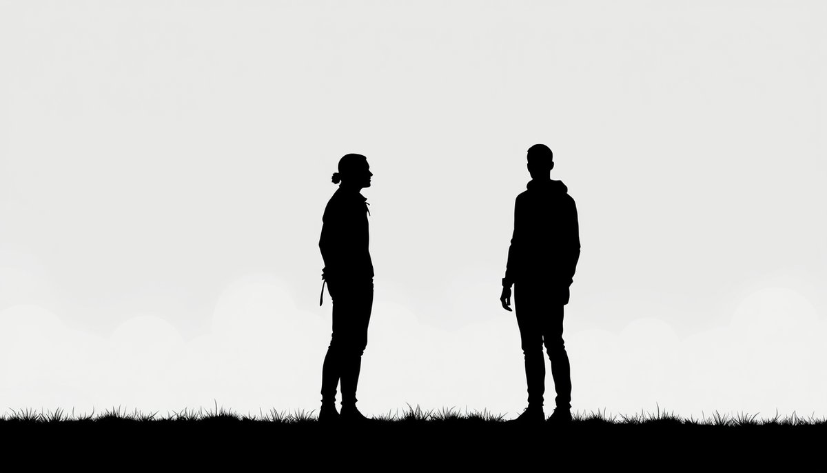 Pareja distanciada con barreras invisibles en relación