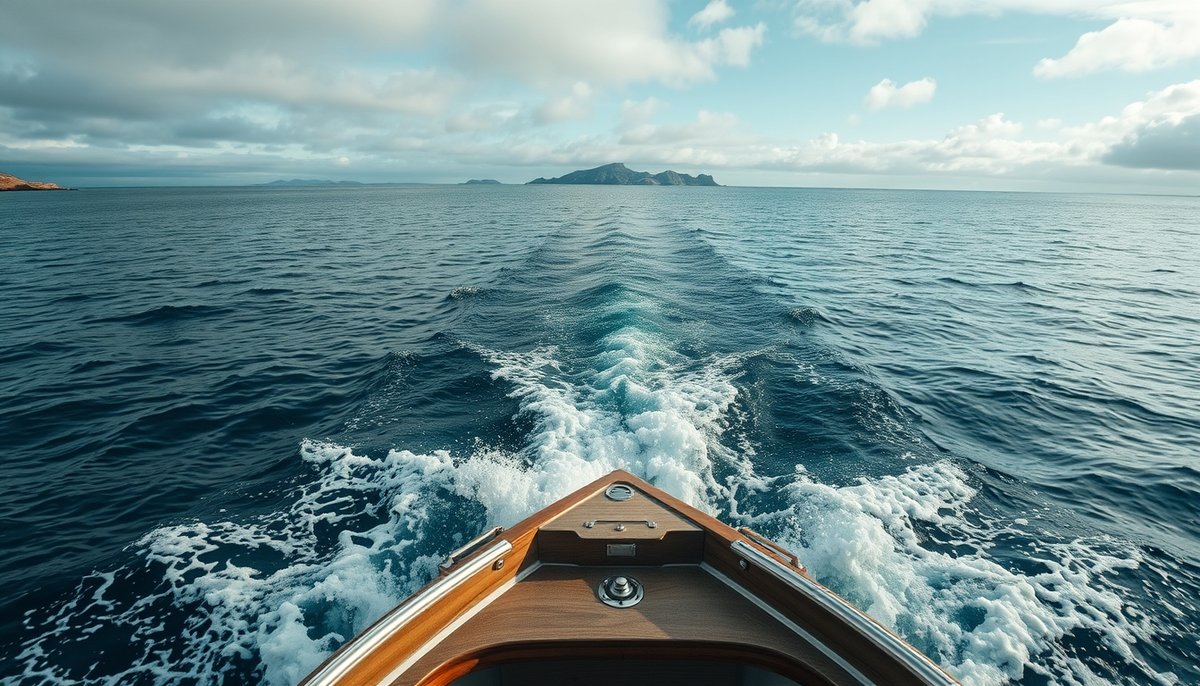 Embarcación privada navegando hacia Tabarca en aguas tranquilas del Mediterráneo invernal