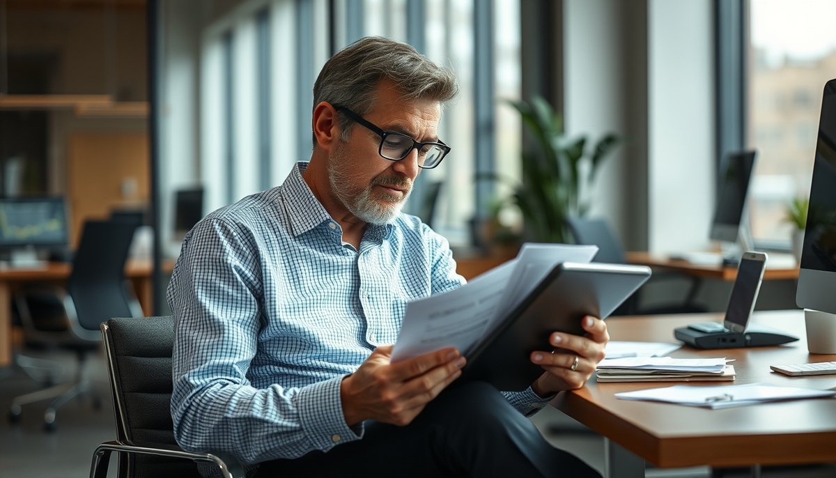 CFO revisando proyecciones de flujo de caja libre en tablet