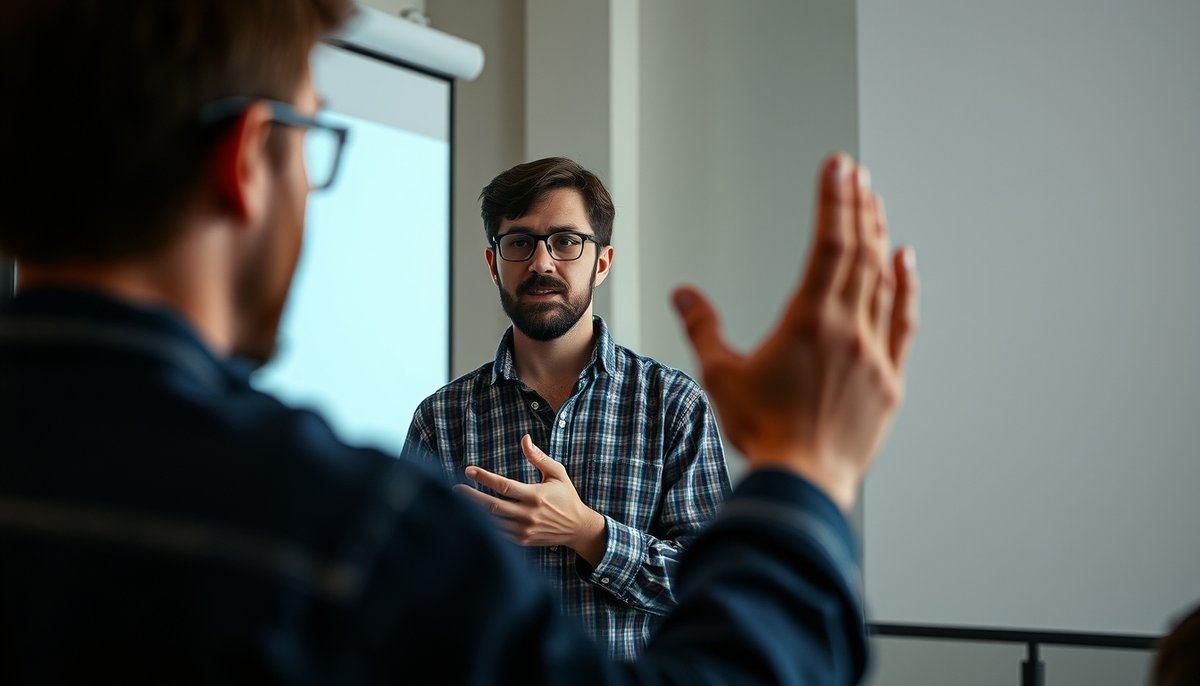 Entrepreneur rehearsing funding pitch and adapting presentation for different investment stages Startup founder practicing investment pitch presentation with slides