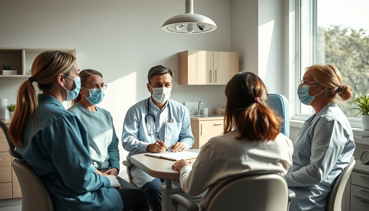 Equipo dental reunido planificando atención al paciente