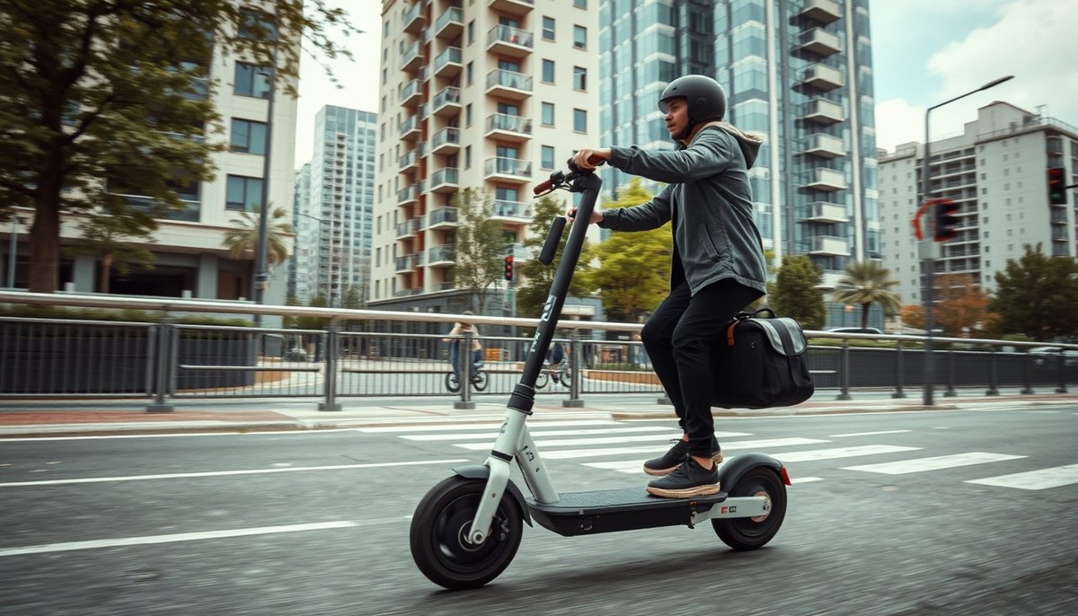 Persona conduciendo patinete Xiaomi por carril bici en ciudad española