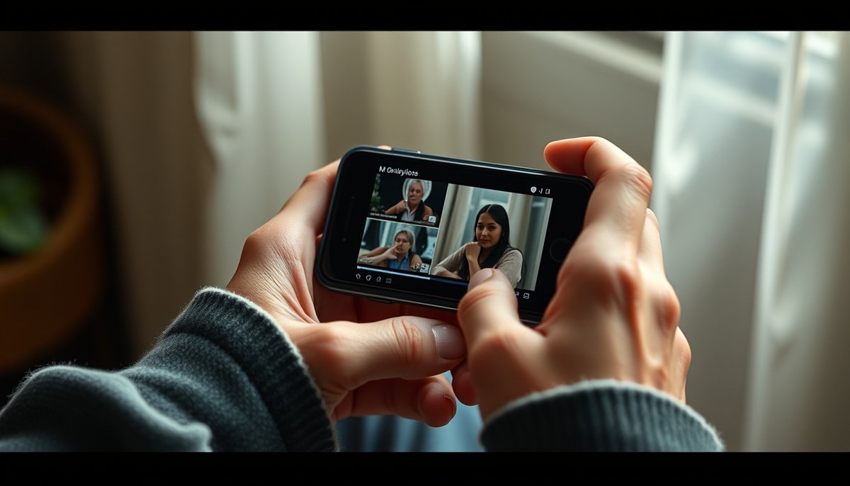 Smartphone mostrando videos generados con IA en redes sociales
