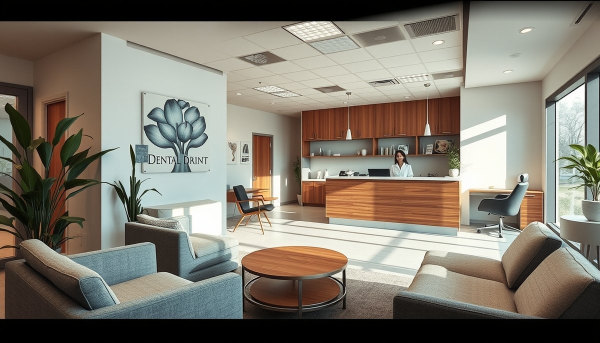 Recepción moderna de clínica dental en España con ambiente acogedor