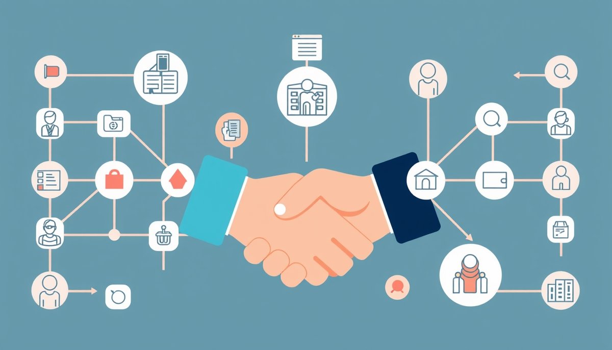 Red de enlaces locales mostrando partnerships, patrocinios de eventos y directorios para SEO local Estrategias de link building local con conexiones entre negocios y organizaciones comunitarias