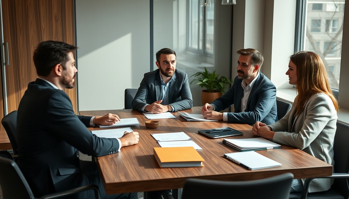Proceso selección CFO externo con fundadores evaluando candidatos en reunión profesional