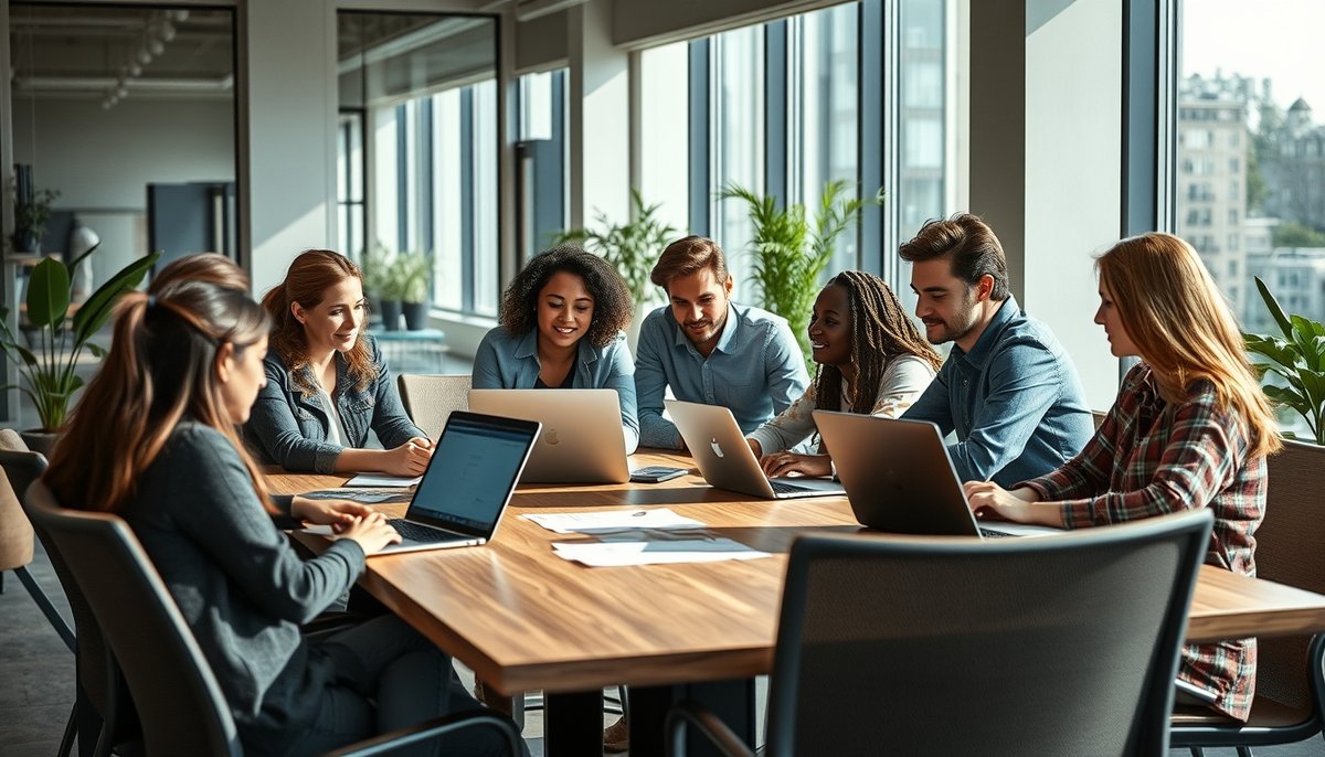 Equipo emprendedores jóvenes colaborando en financiación startup