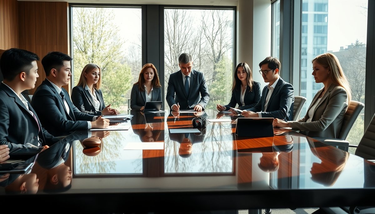Reunión formal entre startup y inversores ángeles revisando propuesta