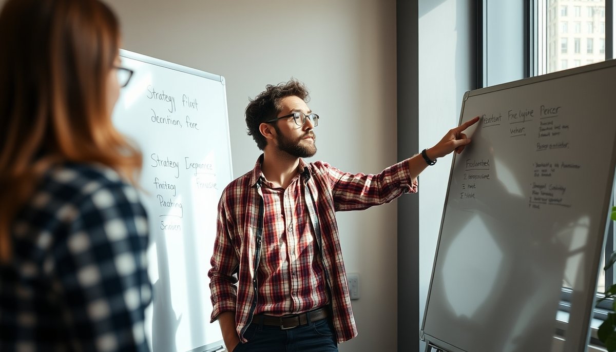 Estrategia de financiación flexible conectando business angels, VCs y family funds en diferentes etapas de funding Diagrama de red de inversores en pizarra mostrando flujo de financiación para startups