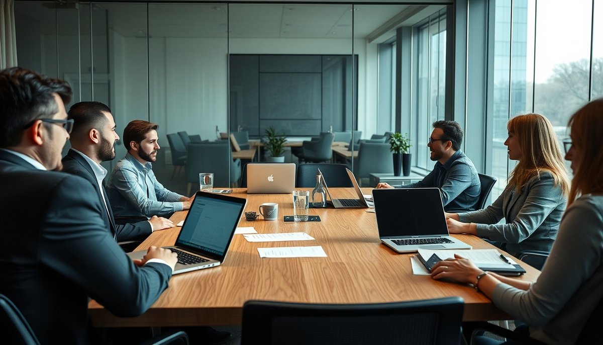 Reunión empresarial presentando métricas de crecimiento a proveedores de financiación RBF