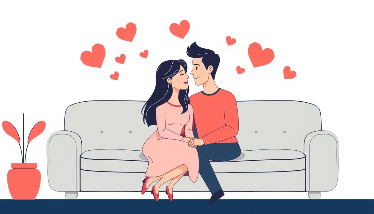 Pareja reconectando intimidad en relación de pareja sentados en sofá