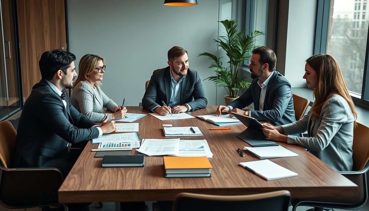 Consultoría profesional Nexen Capital con asesores y fundadores revisando proyecciones financieras