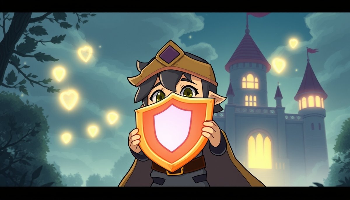Guardián anime protegiendo sitio Divi representado como castillo mágico con escudos
