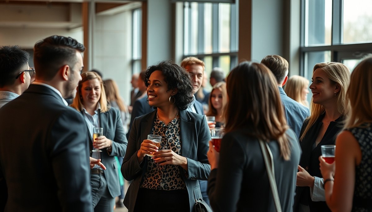 Evento networking entre inversores y emprendedores intercambiando contactos