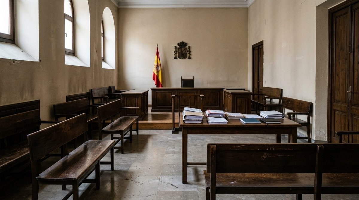 Sala de audiencias para casos contenciosos de inmigración mostrando el entorno formal de recursos judiciales en Madrid Sala de procedimientos administrativos de extranjería en Madrid para recursos judiciales