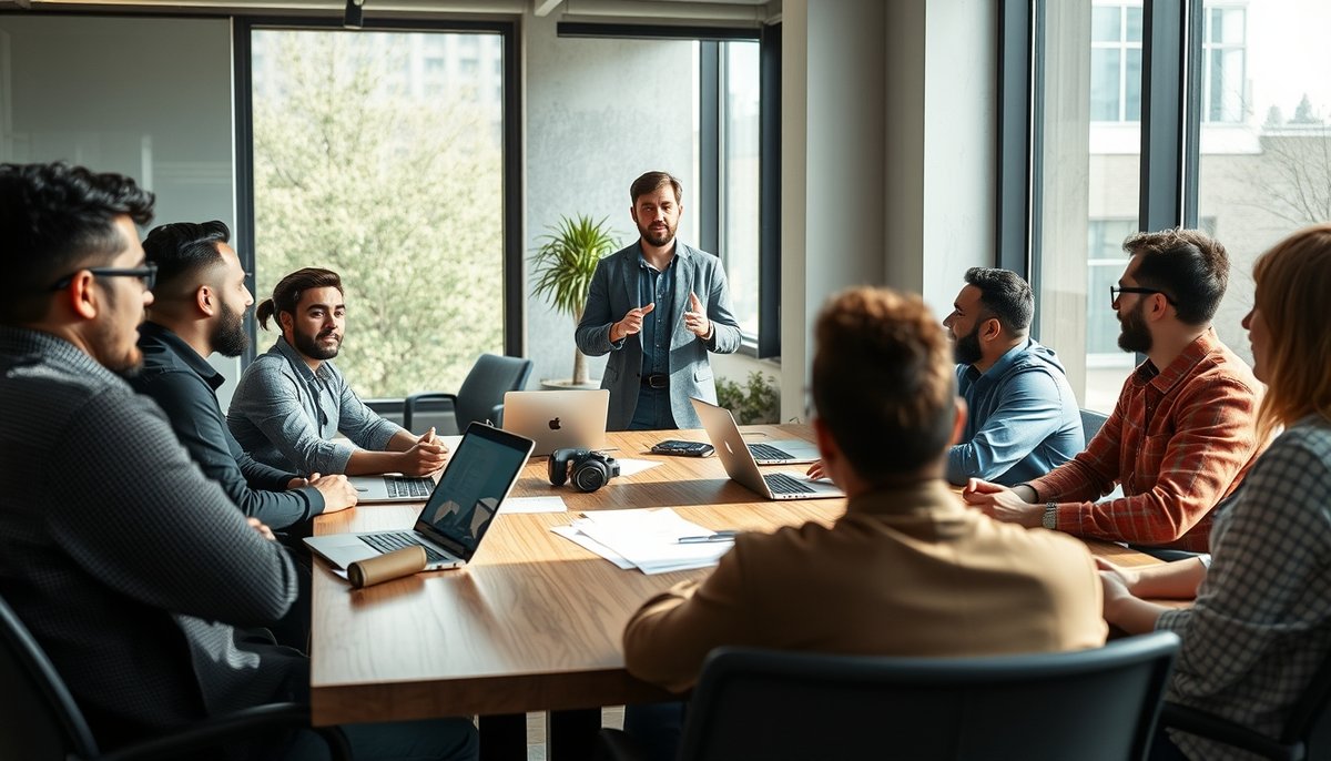 Startup founders delivering investment pitch presentation to potential investors during funding round meeting Entrepreneurs presenting startup pitch to investors in modern office conference room