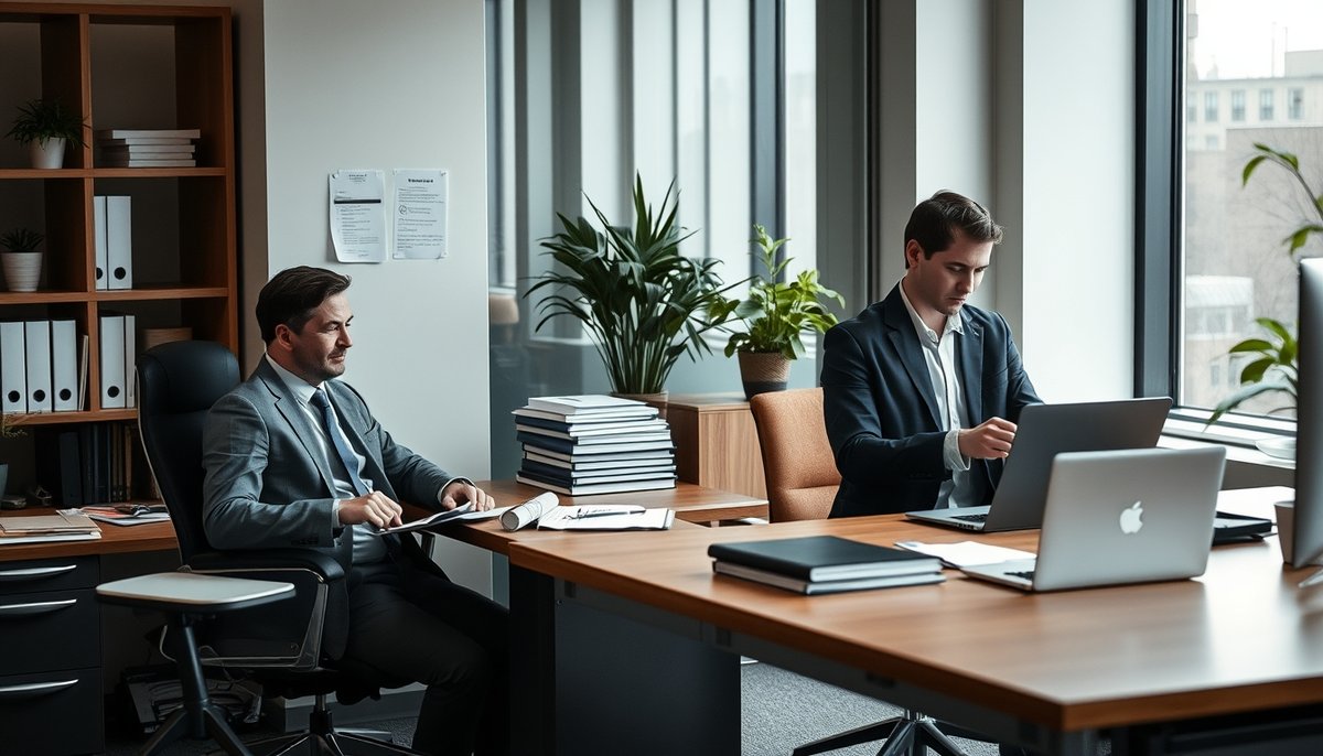 Comparación CFO interno vs externo en oficina moderna mostrando modelos colaboración