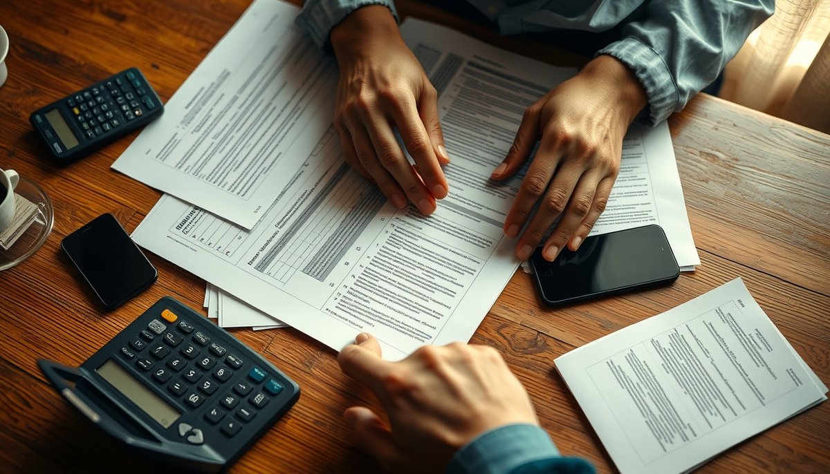 Manos revisando documentos financieros con porcentajes de ingresos y cronogramas de pago RBF
