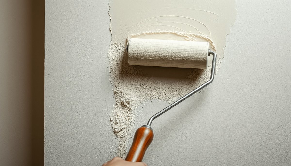 Aplicación de pintura impermeabilizante con rodillo en pared tratada contra humedad