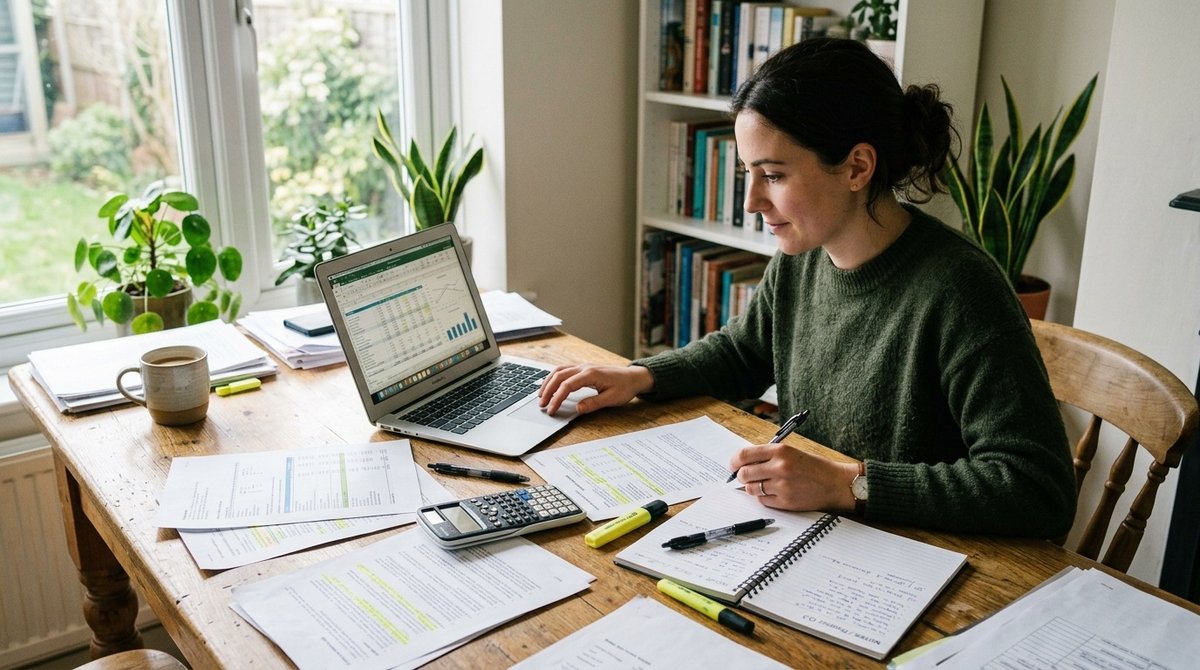 Análisis cuidadoso de planes de precios y garantías de hosting web durante el proceso de selección de proveedor Evaluación de precios y contratos de hosting web con calculadora y documentos
