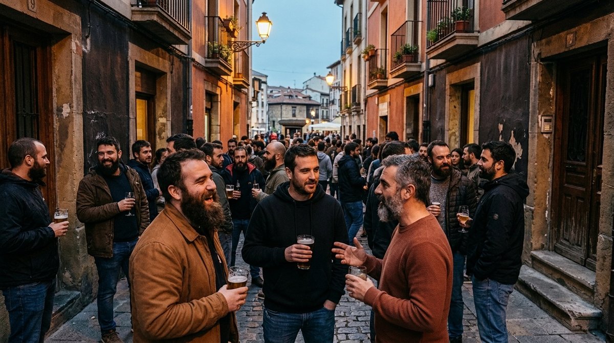 Fiesta callejera de comunidad Bear en ciudad europea con ambiente cálido e inclusivo al anochecer Evento Bear urbano al atardecer en ciudad costera europea