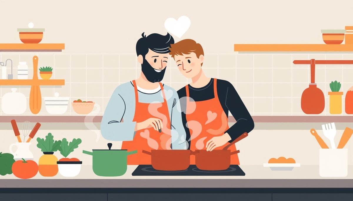 Pareja cocinando juntos creando libro de recetas casero romántico