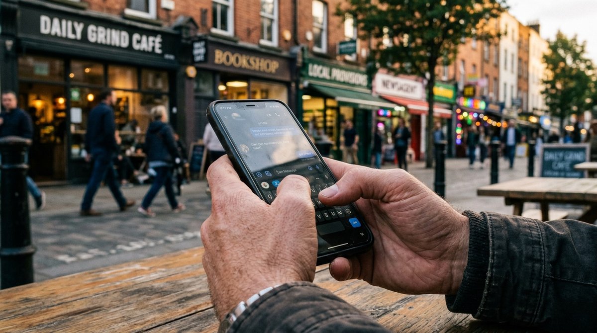 Vista detallada de búsqueda local en Google Maps con pack local, ratings y direcciones de negocios cercanos en móvil Pantalla de smartphone mostrando resultados locales de Google Maps con tres negocios listados