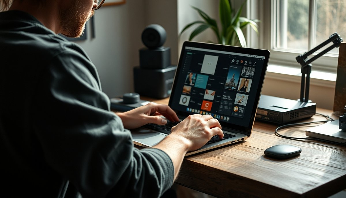 Profesional creando website con Webflow sin código usando interface visual