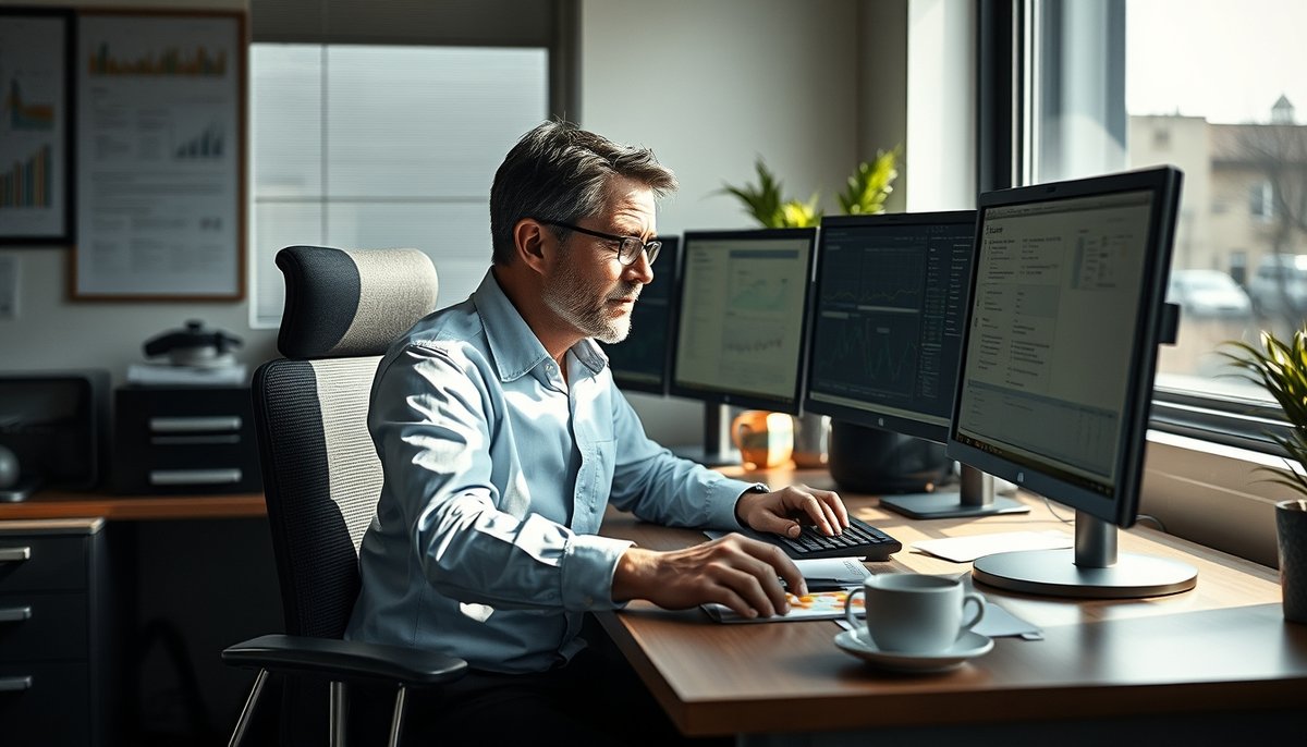 CFO analizando KPIs financieros y métricas de startup en dashboards digitales
