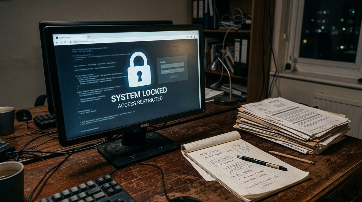 Pantalla mostrando dashboard de seguridad con estado de firewall y amenazas bloqueadas, junto a documentación de ciberseguridad Dashboard de seguridad web con firewall activo y documentación de ciberseguridad en escritorio
