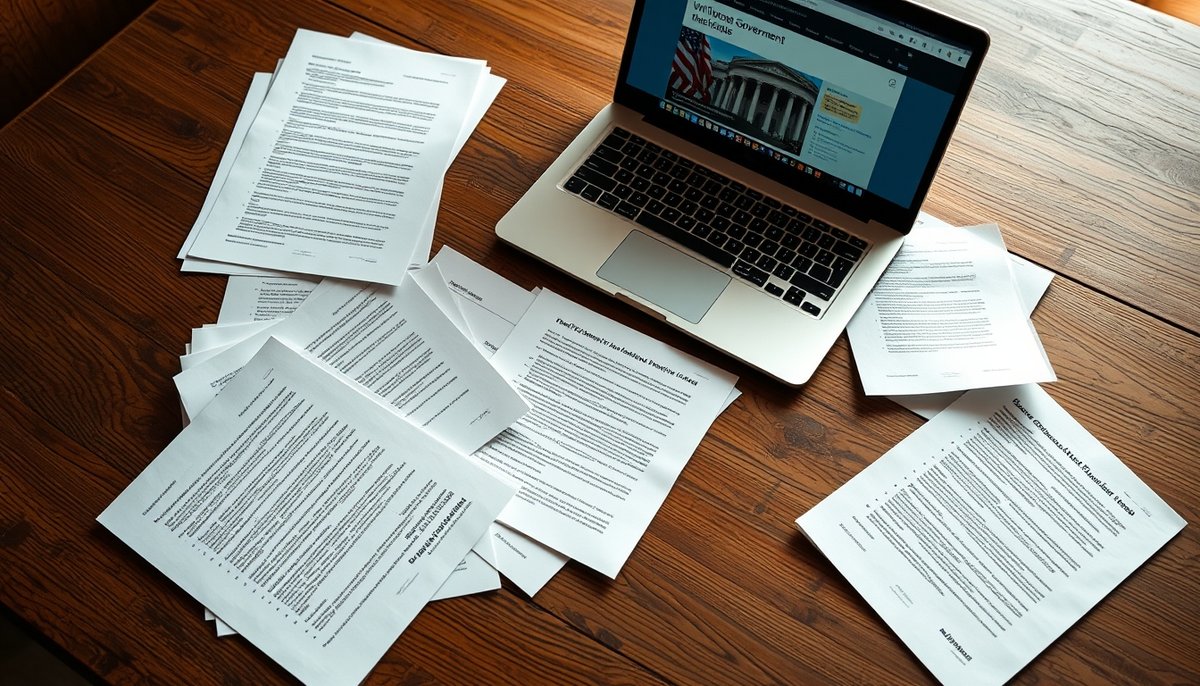 Formularios IRS y documentación fiscal americana compleja en mesa de trabajo