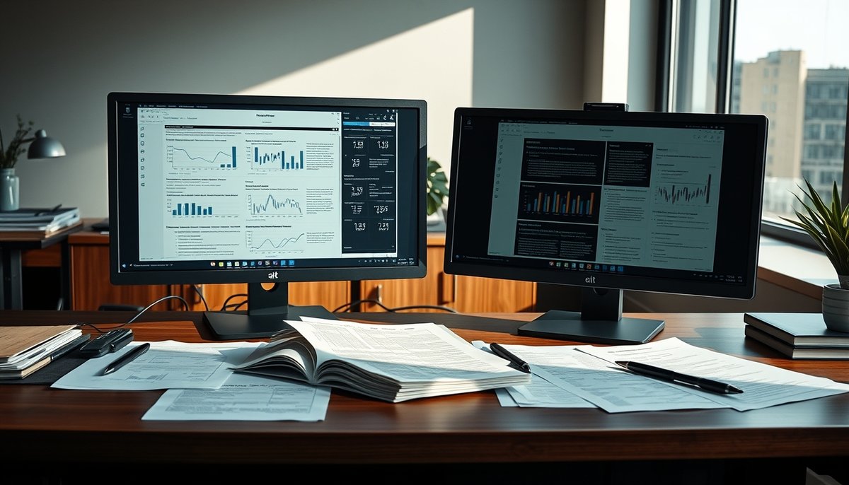 Comparativa de herramientas SEO profesionales: dashboards de SEMrush y Ahrefs mostrando análisis competitivo para bufetes de abogados Análisis competitivo SEO con SEMrush y Ahrefs en monitores duales