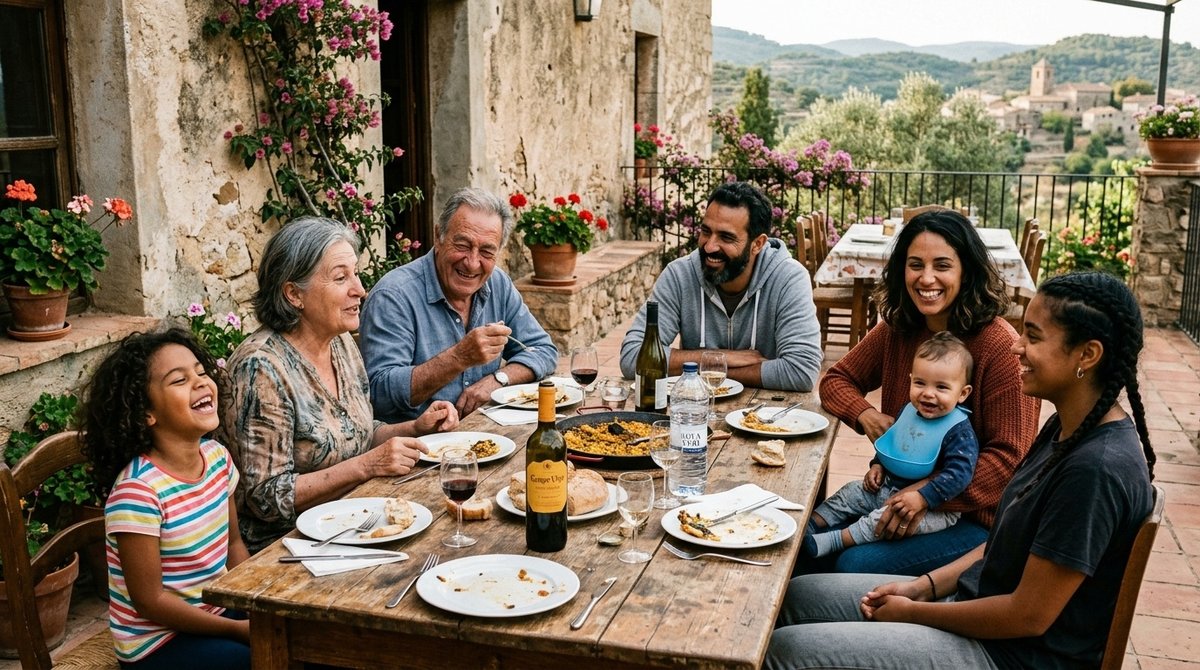 Grupo familiar en territorio español demostrando lazos de arraigo familiar para procesos de regularización migratoria Familia diversa en España representando vínculos de arraigo familiar para inmigración