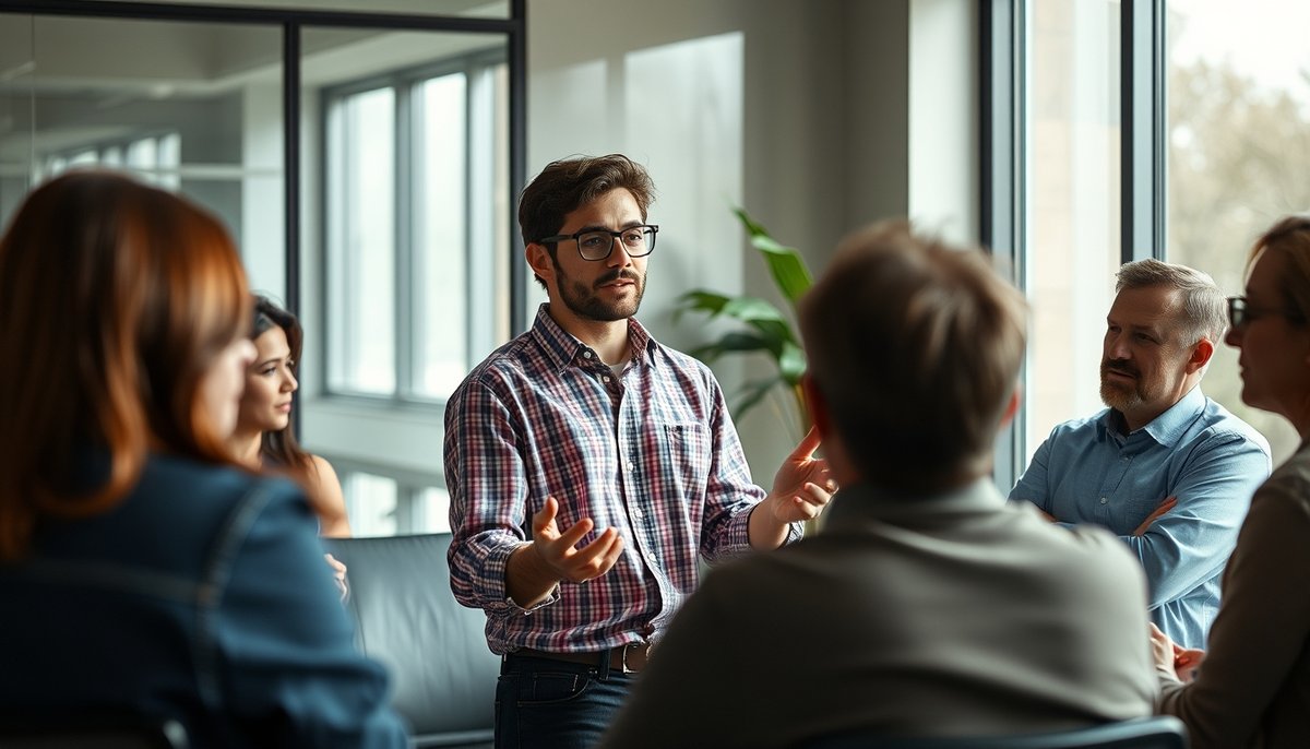 Emprendedores presentando pitch startup a inversores potenciales con gráficos