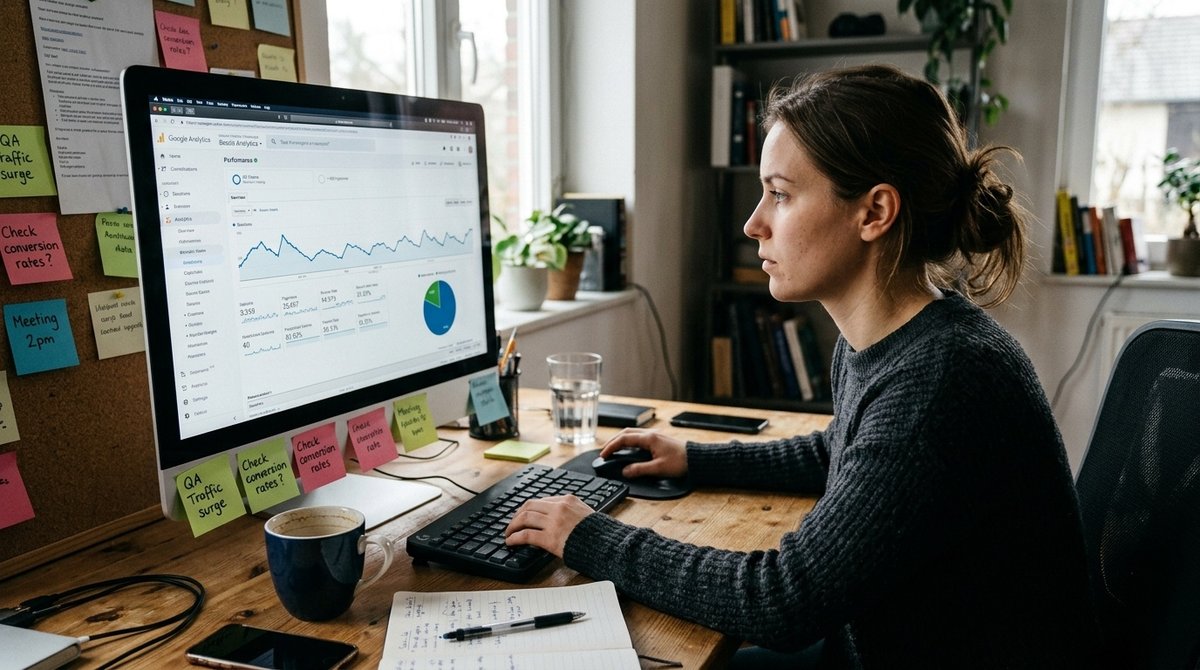 Analítica de marketing de afiliados en pantalla mostrando tasas de conversión y ganancias