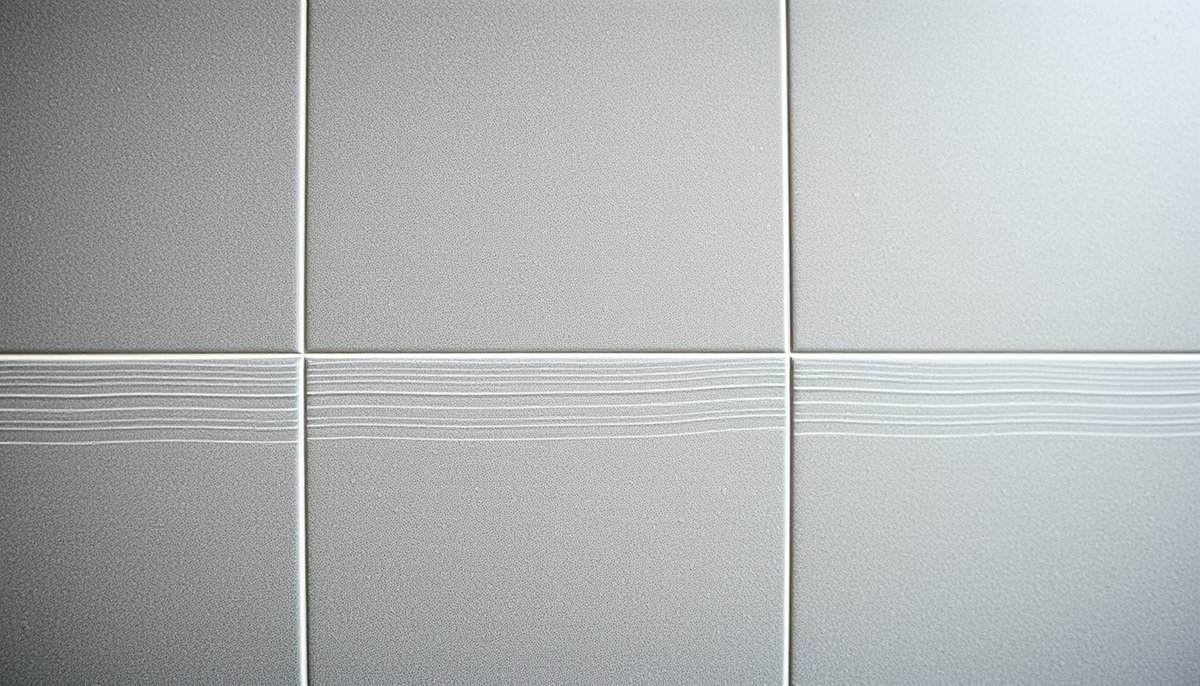 Paneles PVC resistentes al agua en baño con gotas de humedad visible