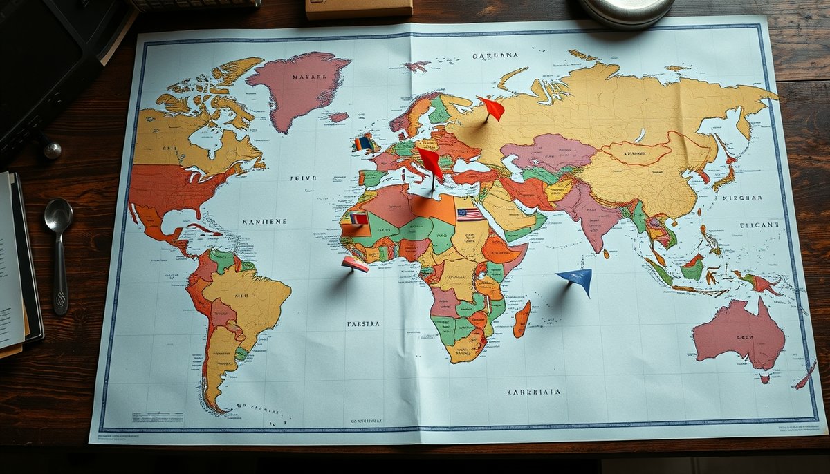 Extensiones de dominio por países: guía visual de dominios territoriales y genéricos disponibles Mapa mundial con extensiones de dominio .com .es .org marcadas por países y regiones