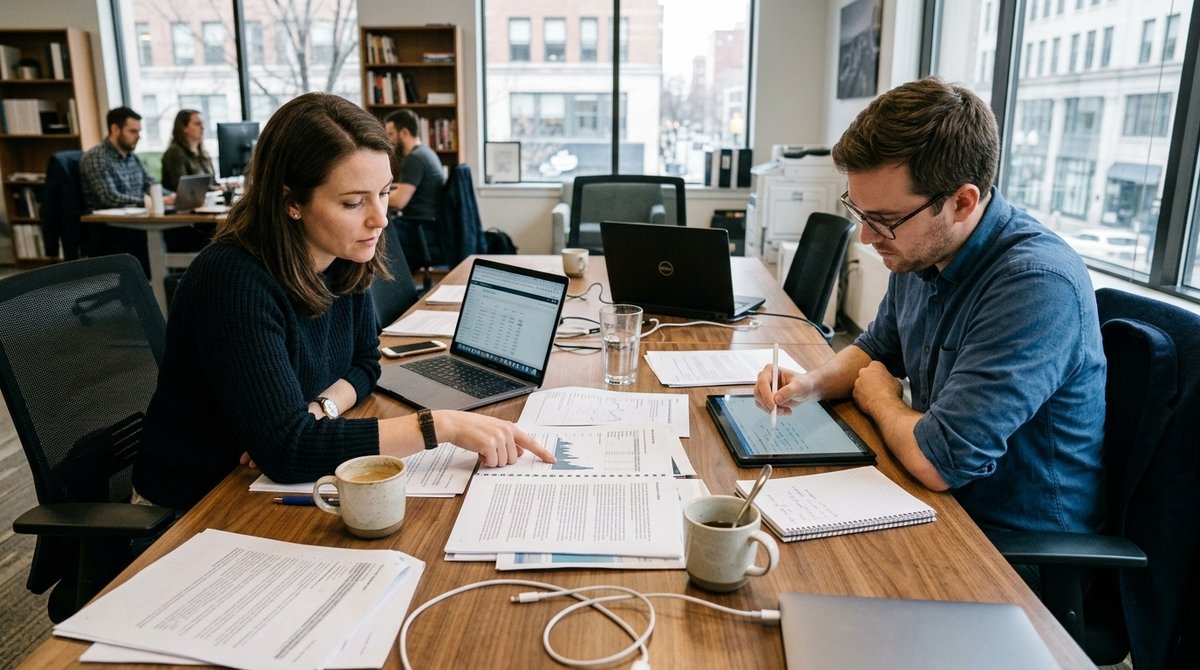 Equipo profesional revisando comparativa de estrategias SEO y desarrollo de plugins