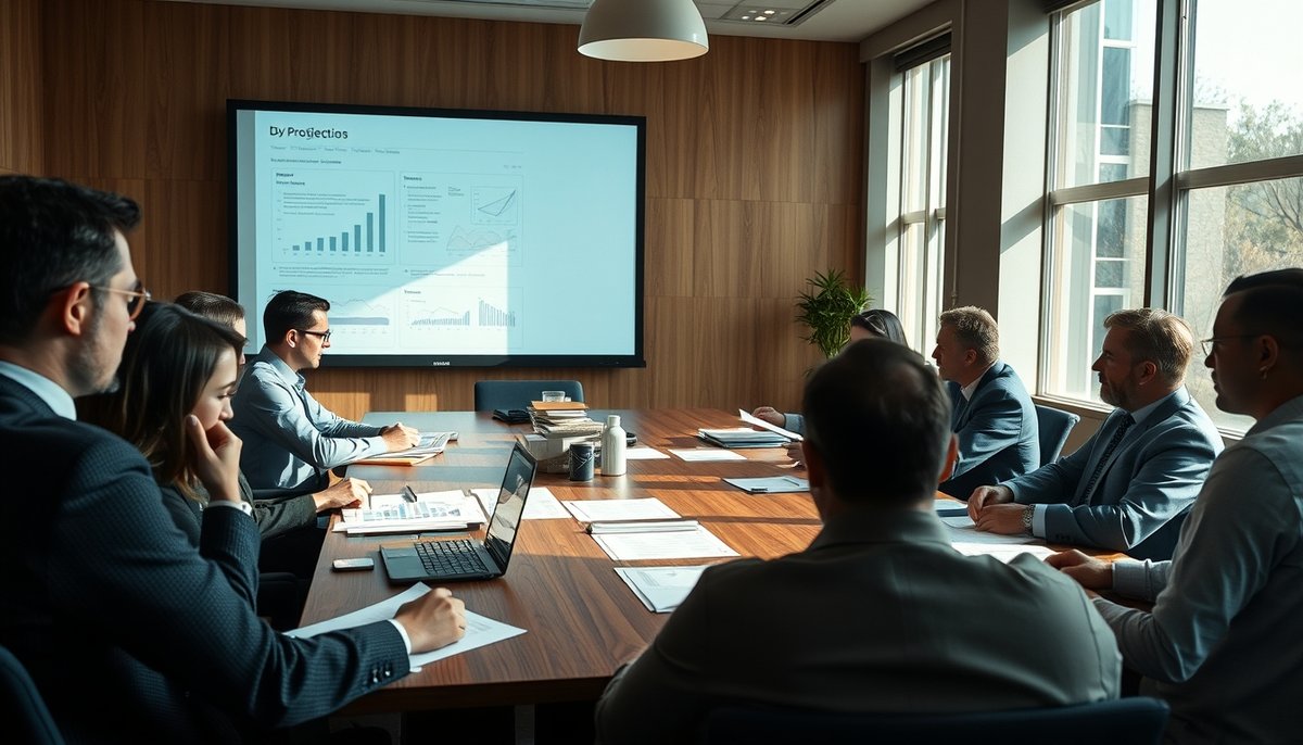 Reunión de forecasting con análisis de variaciones y KPIs financieros